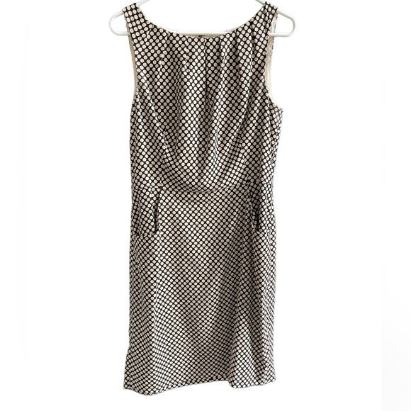CHAPS Dress Linef Black Tan Polka Dots Sleeveless Patton Belt Zipper Size 12 - Picture 1 of 9